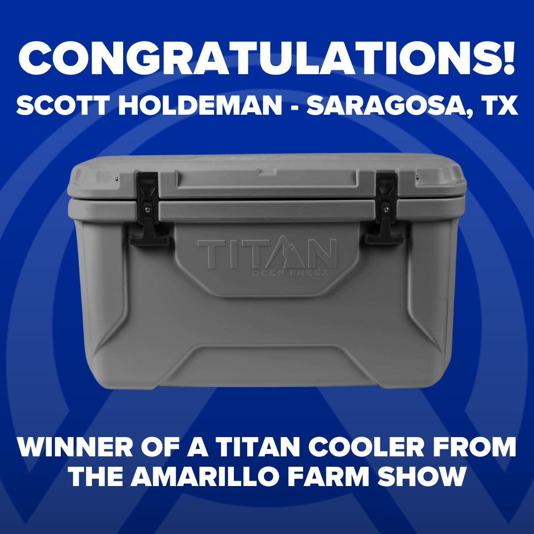 AgriInject's tweet photo. Congratulations to Scott Holdeman from Saragosa, TX, the lucky winner of our Titan Cooler giveaway at the Amarillo Farm Show!

Stop by our next event for the chance to be the next giveaway winner! See our event schedule here -> https://t.co/1dJdOyMHtJ https://t.co/z47wGYk7AI