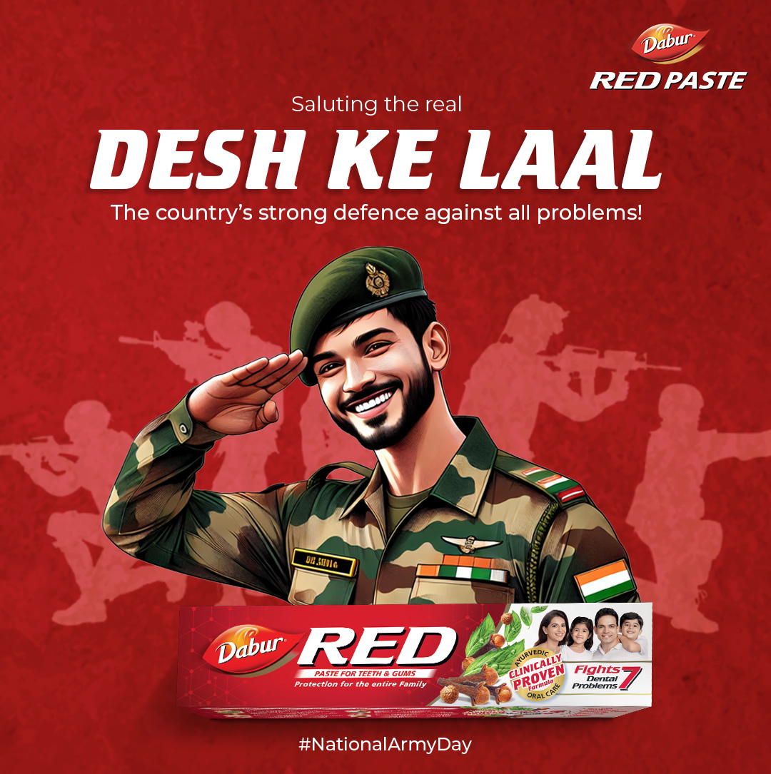 We salute the strength and courage of our soldiers. Just like they protect the nation, @daburredofficial protects your teeth!🎖
#NationalArmyDay #DeshKeLaal #DaburRedPaste #dabur