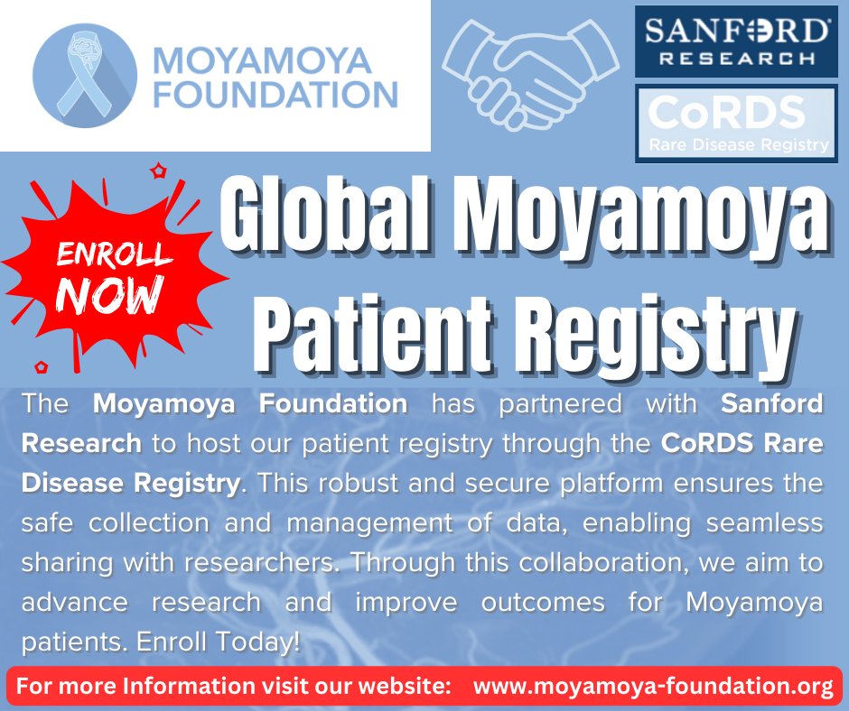 Enroll Now: cords.sanfordresearch.org/activation-form

Your enrollment will help advance research to improve outcomes for moyamoya patients. Thank you for your consideration.