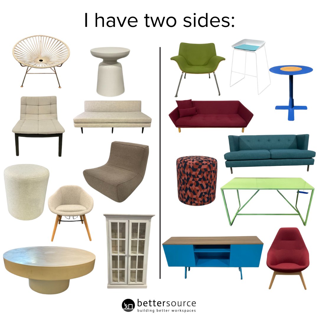 ABetterSource's tweet image. One day it's beige-on-beige, the next it's a walking Crayola box. Balance is key. 🎭 
Shop exact or similar products today abettersource.com

#BetterSource #SecondHandFurniture #OfficeFurniture #MoodDependent #StyleChameleon