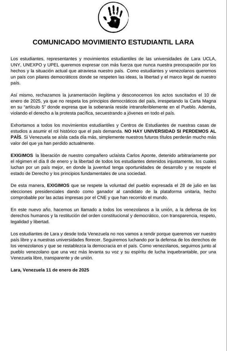 AccionUniv's tweet photo. También con el movimiento estudiantil del estado Lara.

- UCLA
- UNY
- UNEXPO
- UPEL https://t.co/RITTehVTOy