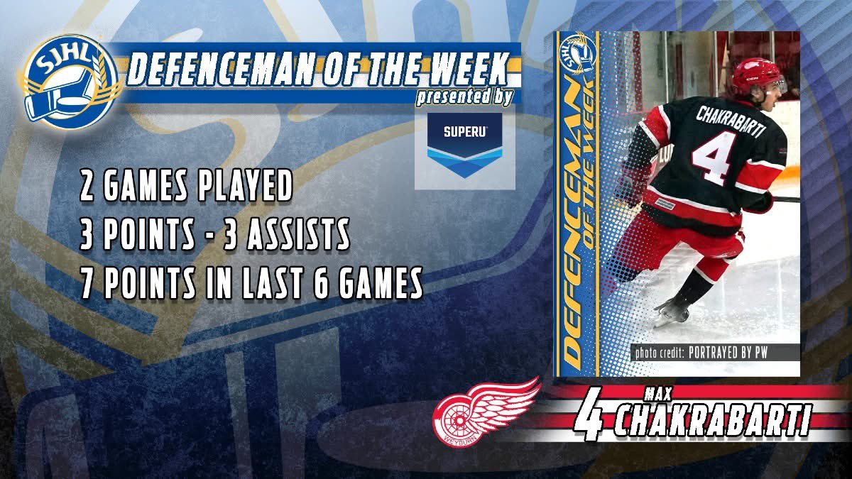 weyburnredwings's tweet photo. Jerome MAHARAJ and Max CHAKRABARTI are the forward and defenceman of the week!
Letβs hear it for both of them π
#WeyburnRedWings #SJHL #Forwardoftheweek #Defencemanoftheweek https://t.co/IcYDN0KxSt