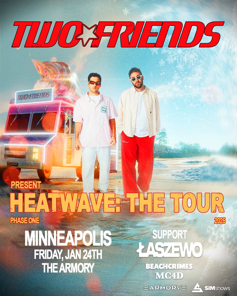 SUPPORT INCOMING 🥵 <a href="/twofriendsmusic/">Two Friends</a> has their friends joining them at The <a href="/ArmoryMn/">ArmoryMN</a> on January 24th 🔥 Don’t miss this Heatwave when it hits Minneapolis, grab your tickets at SIMshows.com