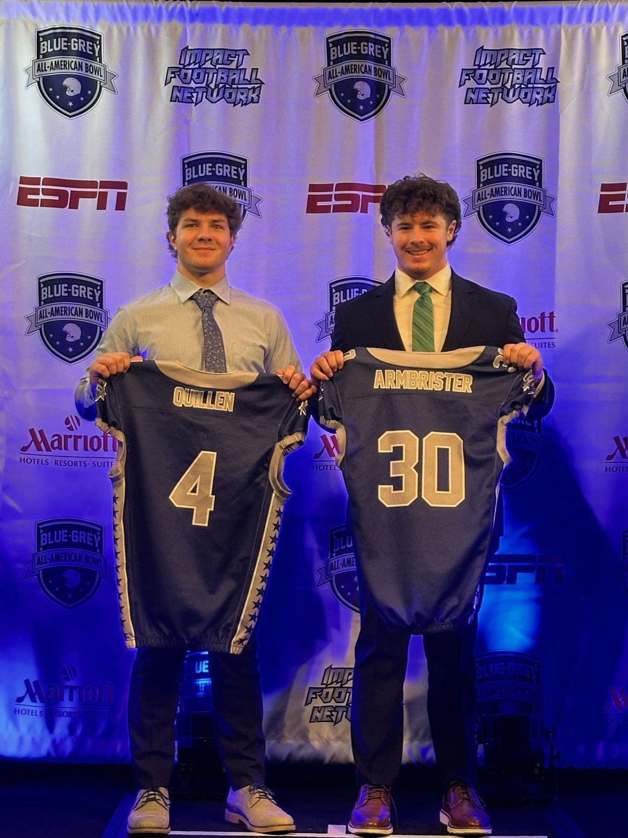 GreeneDevilsFB's tweet photo. Greene Devils @CarsonQuillen &amp; @ArmbristerDrew play in the @BlueGreyFB Blue-Grey Football All-American Bowl tonight. The game is at the Dallas Cowboys AT&amp;T Stadium with an 8 p.m. kickoff. Go Devils! https://t.co/ymilvaKVPa