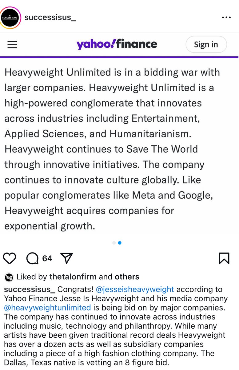 Yahoo has 180 million unique visitors per day and is the 3rd biggest news platform in America, ahead of Fox News and bigger than CNN and People. Grateful they ran a news story on my company Heavyweight and the bidding war I'm currently in. Yahoo's bigger than every urban site. 😉