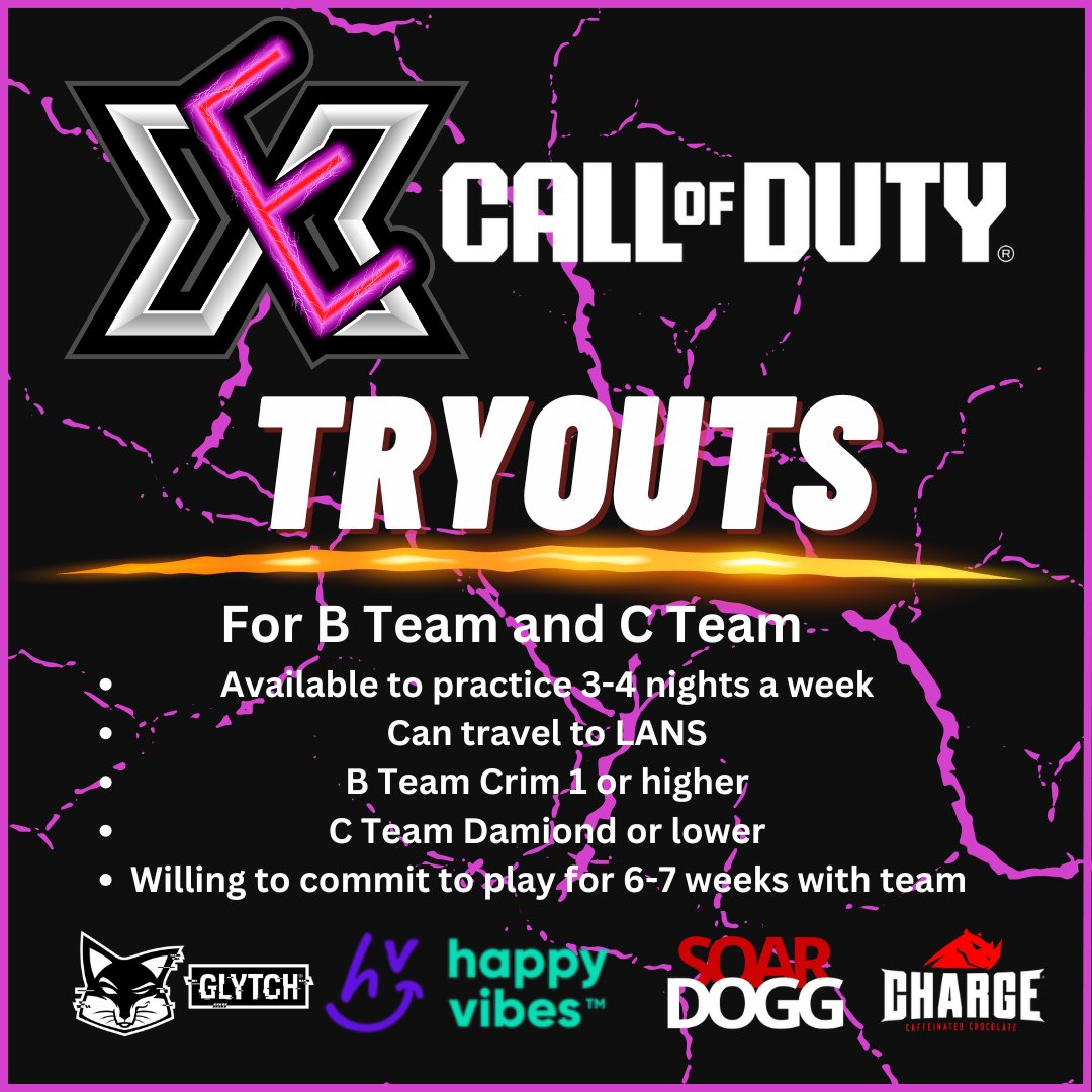 TeamXElement's tweet photo. Join the X-ELEMENT discord to sign up for Call of Duty team tryouts, round 1, jan 13-16th, round 2, Jan 17-22nd! Fill out the form and let's get started https://t.co/QdNFO5vwMj https://t.co/hmiB9BAtAW #Glytch #happyvibes #soardogg #chargechocolate #XElement #Bo6 #CallofDuty https://t.co/JG3v35RSB5
