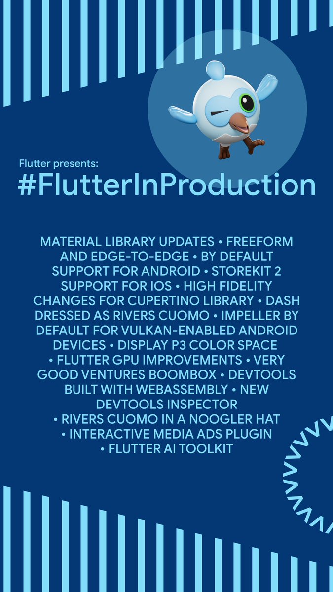 #FlutterInProduction featured exciting updates, user stories, and much more → goo.gle/FiP

👀 Peep the line-up below!