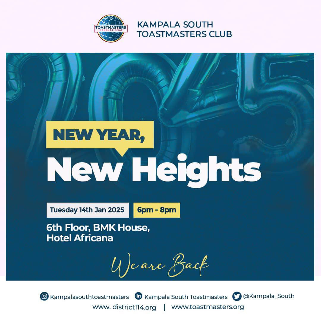 Join us at Toastmasters this Tuesday, January 14th, 2024!

Theme: _New Year, New Heights!_

Come share your goals, inspire others, and kick-start your year with confidence!

See you there!