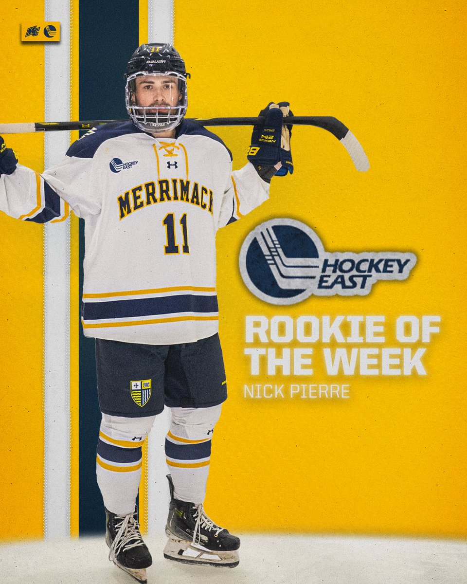 Have yourself a weekend, Nick Pierre!!

With his first collegiate goal and two assists on the weekend, Nick Pierre is your Hockey East Rookie of The Week 

#GoMack x #MissionMerrimack