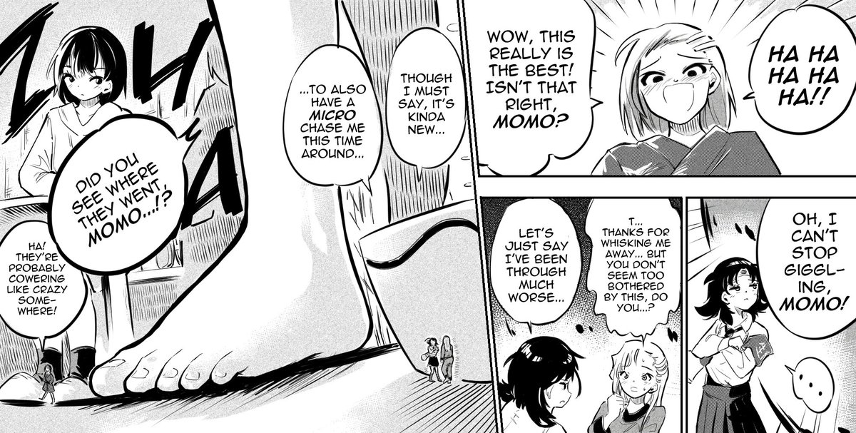 To celebrate the physical release of this manga at Comiket two weeks ago, a new episode! 🚑 The field trip to Kyoto continues, with two girls going after some micros: keep checking my page—more panels will be coming soon! #tiny #giantess #SizeTwitter #HalfInchHigh