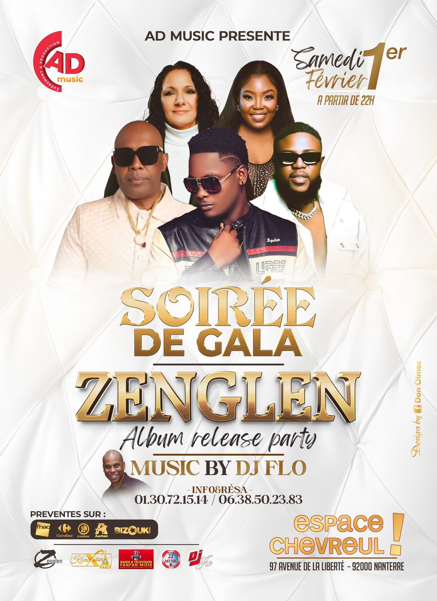 Samedi 1er février 2025 ! 🔥

ZENGLEN en live pour leur Album Release Party à l’Espace Chevreul de Nanterre !

🍾 Tables VIP disponibles sur Bizouk
🎟️ Préventes disponibles dans les points de vente habituels

🎶 Infos : 01.30.72.15.14 / 06.38.50.23.83