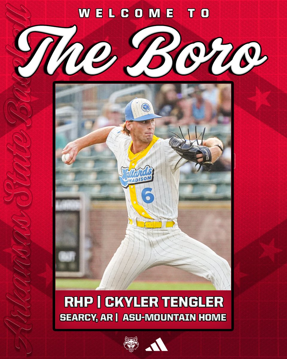 𝐖𝐄𝐋𝐂𝐎𝐌𝐄 𝐓𝐎 𝐓𝐇𝐄 𝐁𝐎𝐑𝐎

🟥 RHP Ckyler Tengler
🟥 Searcy, Ark.
🟥 ASU-Mountain Home
🟥 Ended 2024 campaign with 50 strikeouts, two saves, and a 5-0 record over 35.1 innings pitched

#WolvesUp🐺