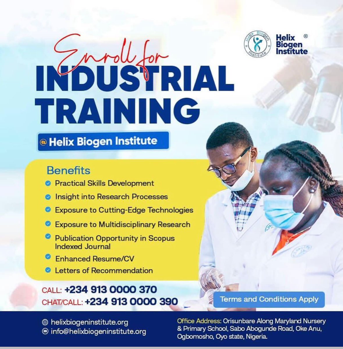 Mercylite06's tweet photo. We're excited to announce our 2025 Industrial Training Program!
Gain hands-on experience, industry-specific skills, and a competitive edge in your field!
Apply now and take the first step towards achieving your goals!
#HelixBiogenInstitute #IndustrialTrainingProgram https://t.co/7lvc1Wie5E