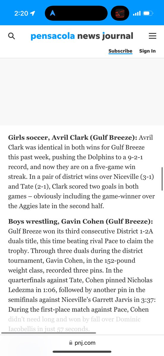 AvrilClark08's tweet photo. Thank you for the nomination of Pensacola News journals athlete of the week! https://t.co/QvDVDlWS1c