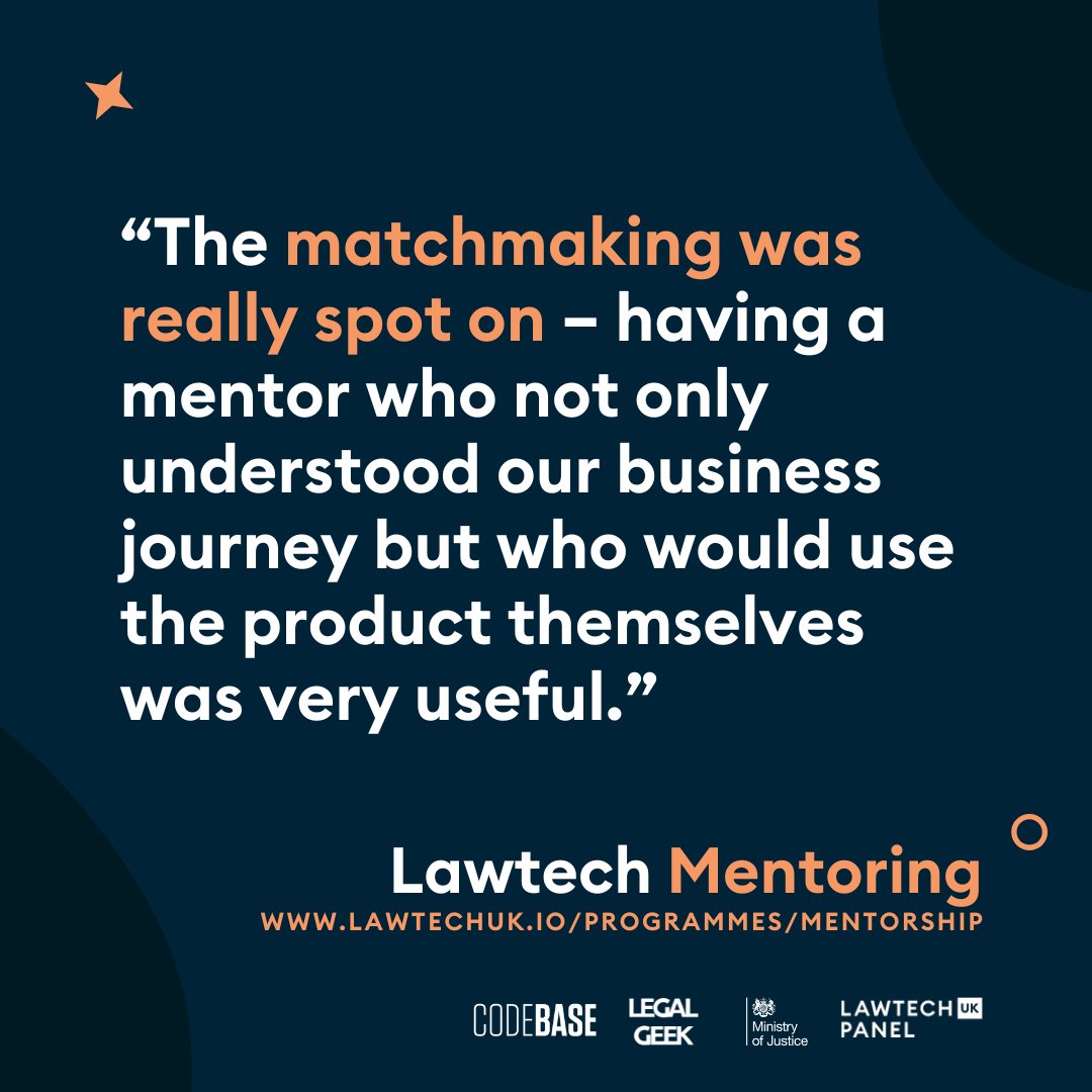 Are you looking to better understand the lawtech industry, or take the next step on your business journey? Lawtech Mentoring is for you! 

Here's what previous mentees have said about our programme that matches you with a #lawtech expert. Find out more: lawtechuk.io/programmes/men…