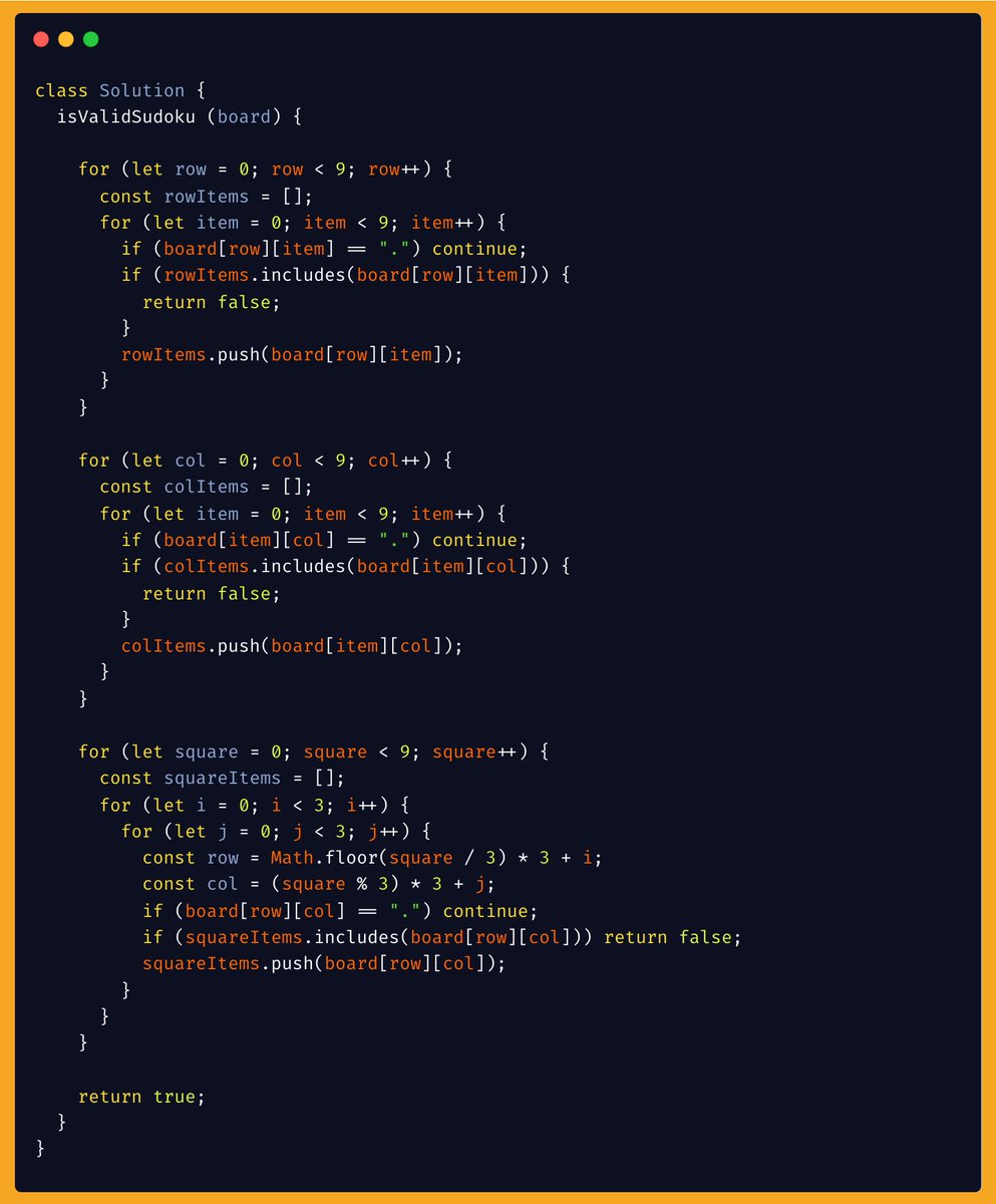 tryhardev's tweet image. Day 8 of #Neetcode150 &quot;Valid Sudoku&quot;. Wrote checks for rows, colums and the 3x3 squares and mainaining the counts in an array. Late post, took some grilling to think about the cases. #100DaysOfCode