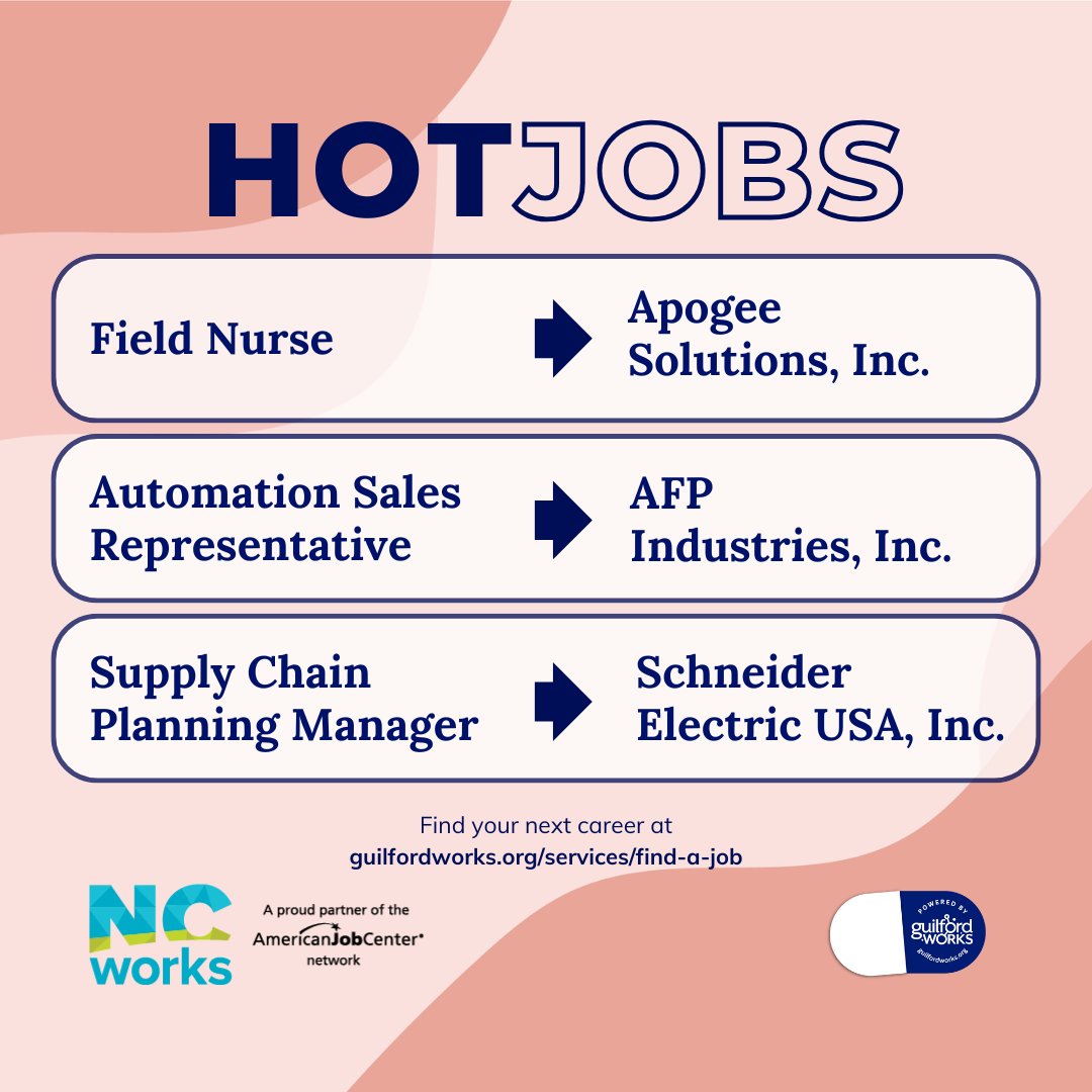 Happy Monday, Guilford County! Are you interested in finding your next #career? Head to the link in bio to check out this week's hot jobs!
#PoweredbyGuilfordWorks #hotjobs #hiring