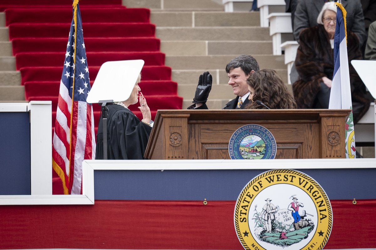 WVcourts's tweet photo. Supreme Court Justices Charles Trump and Haley Bunn and Intermediate Court of Appeals Judge Ryan White were sworn today by Justice Beth Walker during the 2025 West Virginia Gubernatorial and Constitutional Officer Inauguration Ceremony at the WV State Capitol. https://t.co/AdCqHKG06U