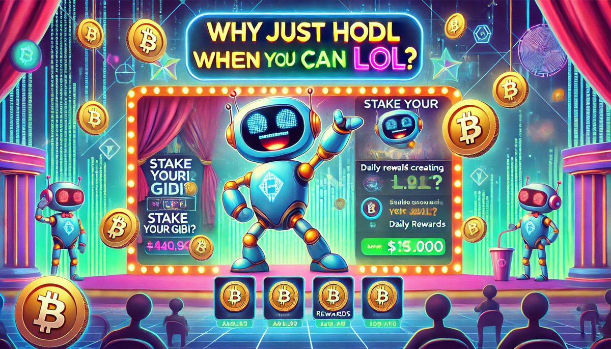 Giggle_Bits's tweet photo. Why just HODL when you can LOL? 

Stake your GIBI, create jokes with our AI, and win daily rewards for the best joke. 

Make the community laugh, and your wallet happy! https://t.co/AhOOiPQ66C