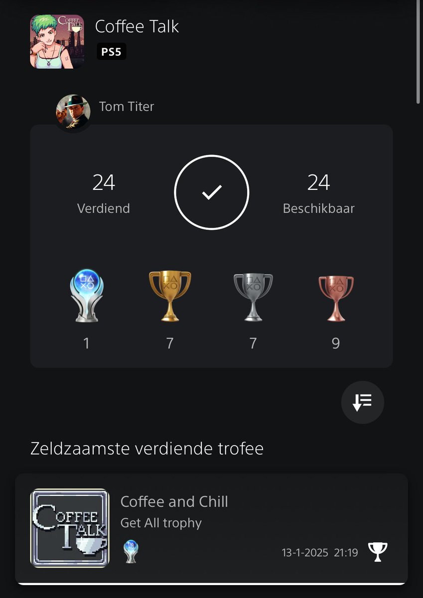 And that’s my first platina trophy 🏆 in 2025.

Coffee Talk #PS5

It’s my 83th platina trophy. Let’s hit 💯 this year!

#trophyhunter