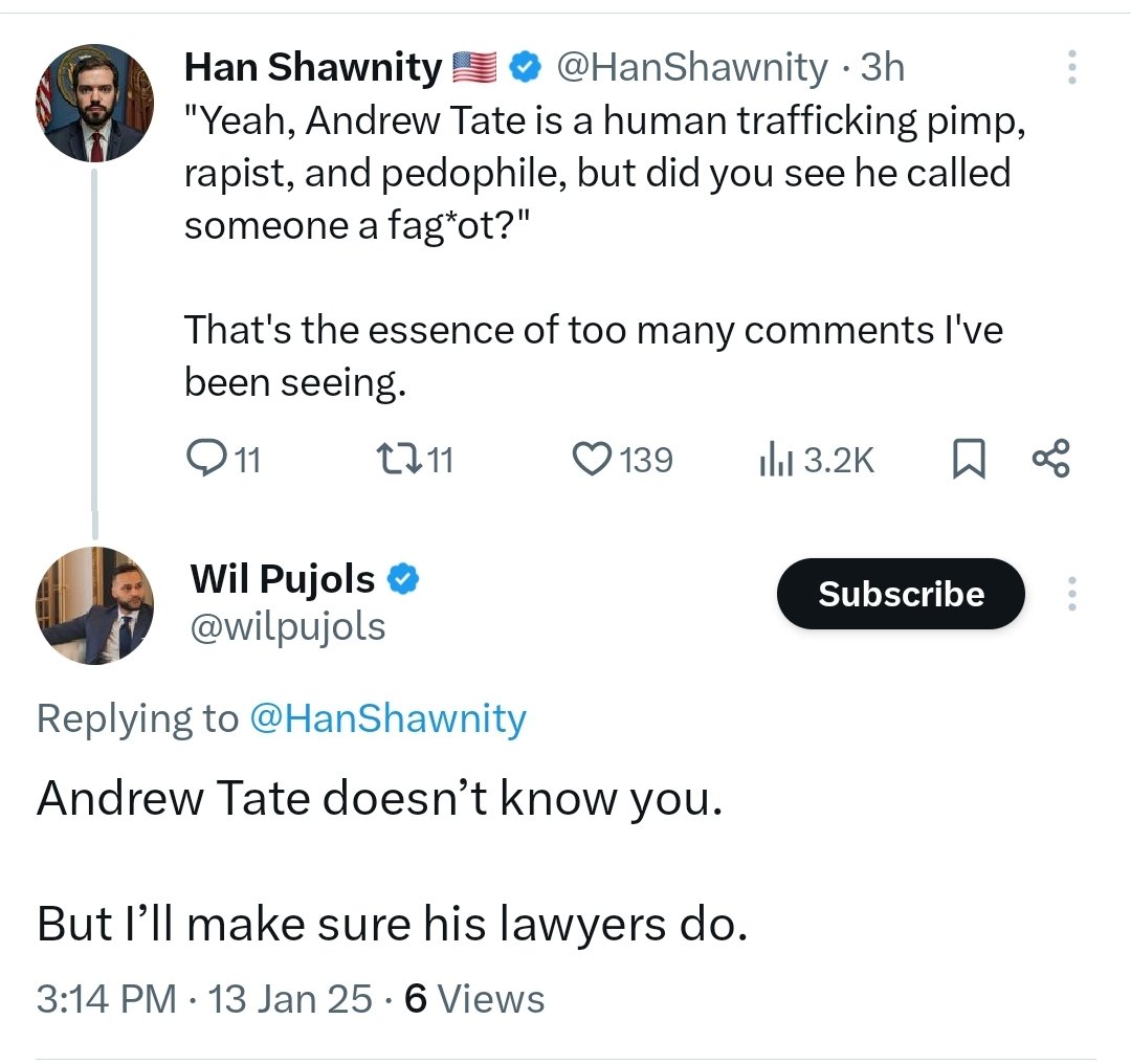 HanShawnity's tweet photo. The threats are starting to come. 

I won't be intimidated. I won't stop. 

Sexual degenerate Andrew Tate can go to hell. https://t.co/AtLYt3nA9f