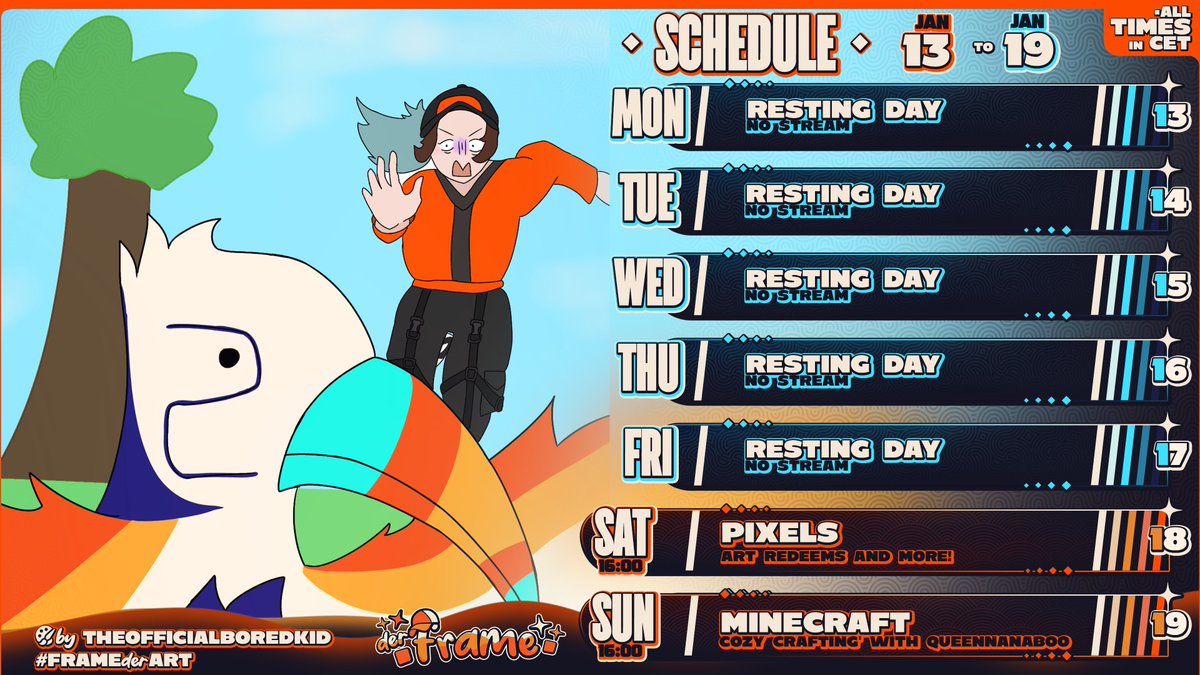 FRMFrame's tweet photo. ✨STREAM SCHEDULE ~ JAN 13 - JAN 19 ✨
Cozy Pixels and cozy Minecraft, here we go!
🖌️by theofficialboredkid
#FrameSchedule https://t.co/nYht3Z1req