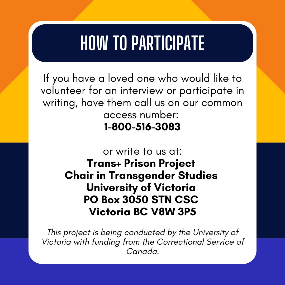 We're heading to Ontario!! Spread the word!

#incarceratedlivesmatter #incarceratedlovedones #uvic #callforparticipants #research #canadianprisonsystem #trans #LGBTQ