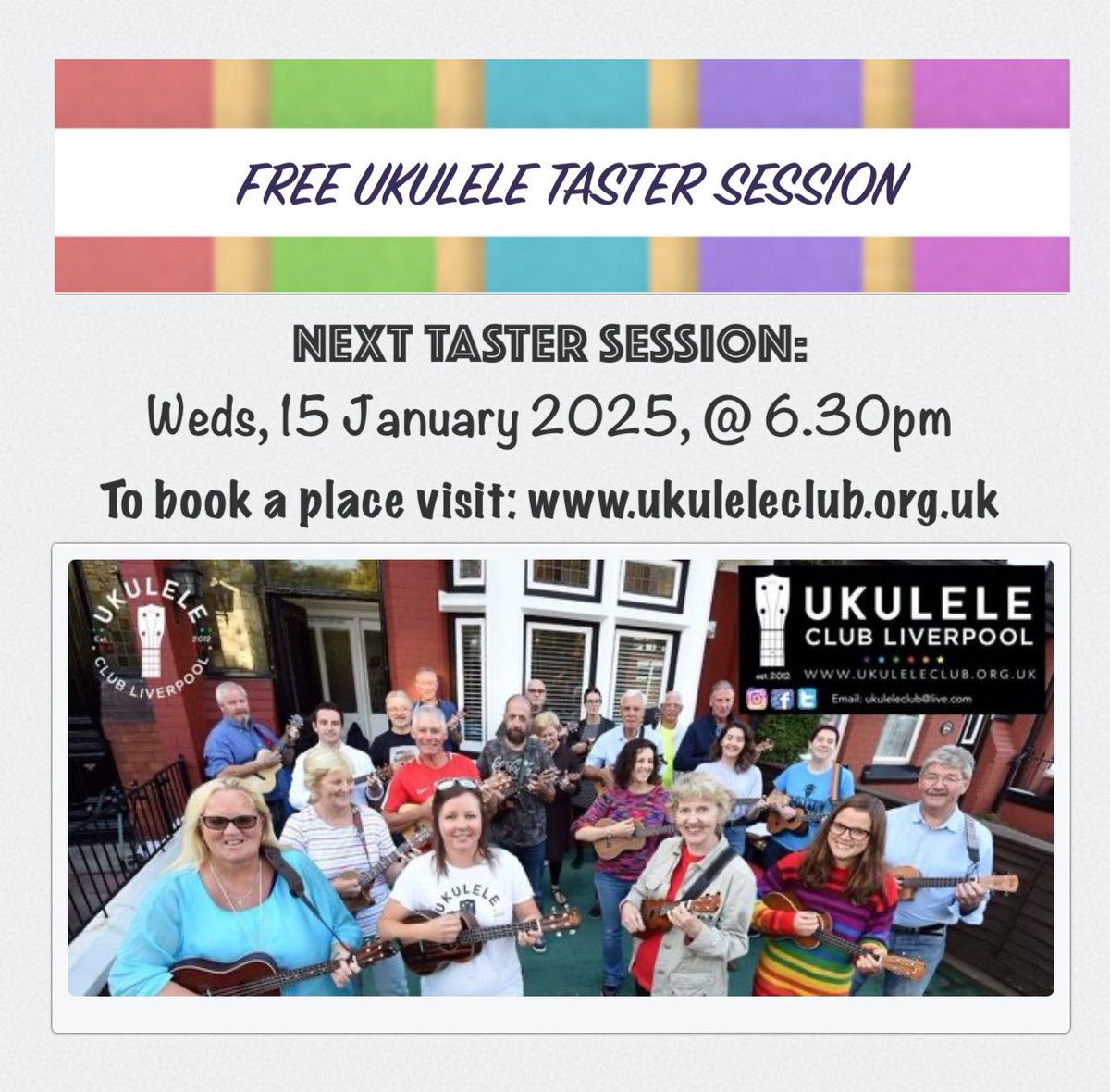 Our next free ukulele taster session takes places this Wednesday 15 Jan from 6.30pm! No ukes or experience necessary. 

To reserve a place visit: ukuleleclub.org.uk/ucl_taster.html