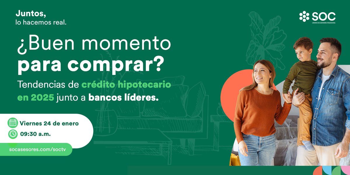 SOCasesores's tweet image. 🔑 ¿Es buen momento para comprar casa en 2025? En nuestro próximo programa de SOC TV, hablaremos sobre las tendencias de crédito hipotecario junto a bancos líderes como Scotiabank, Citi, HSBC, Banorte y Santander. 

¡Descubre todo lo que necesitas saber para cumplir tu meta!