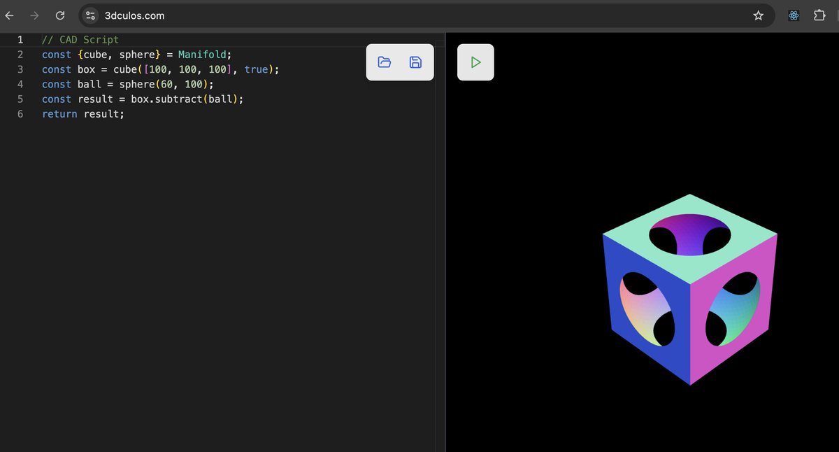Building a crisp new look for the amazing <a href="/ManifoldCAD/">ManifoldCAD</a> project. Props to <a href="/yacineMTB/">kache</a> for putting me on to this