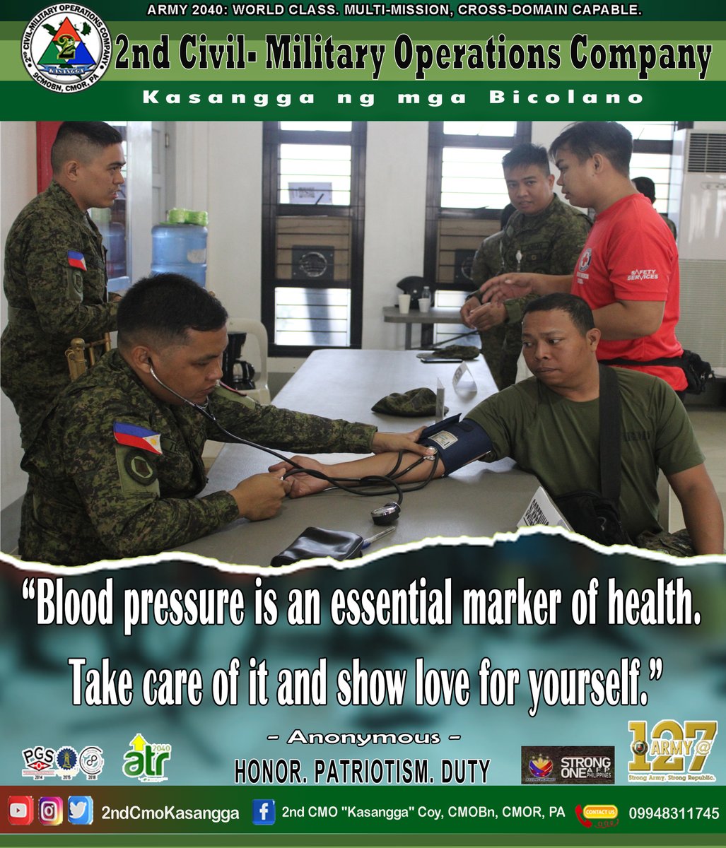 92ndK's tweet photo. QUOTE OF THE DAY
"Blood pressure is an essential marker of health. Take care of it and show love for yourself."
#strongoneafpphilippine
#KaagapayNgMgaBikolano
#MatatagNaHukbongKatihan
#strongarmystrongrepublic
#kasangga2024
#followerseveryone
#quoteoftheday https://t.co/Bq0VqZ6rGJ