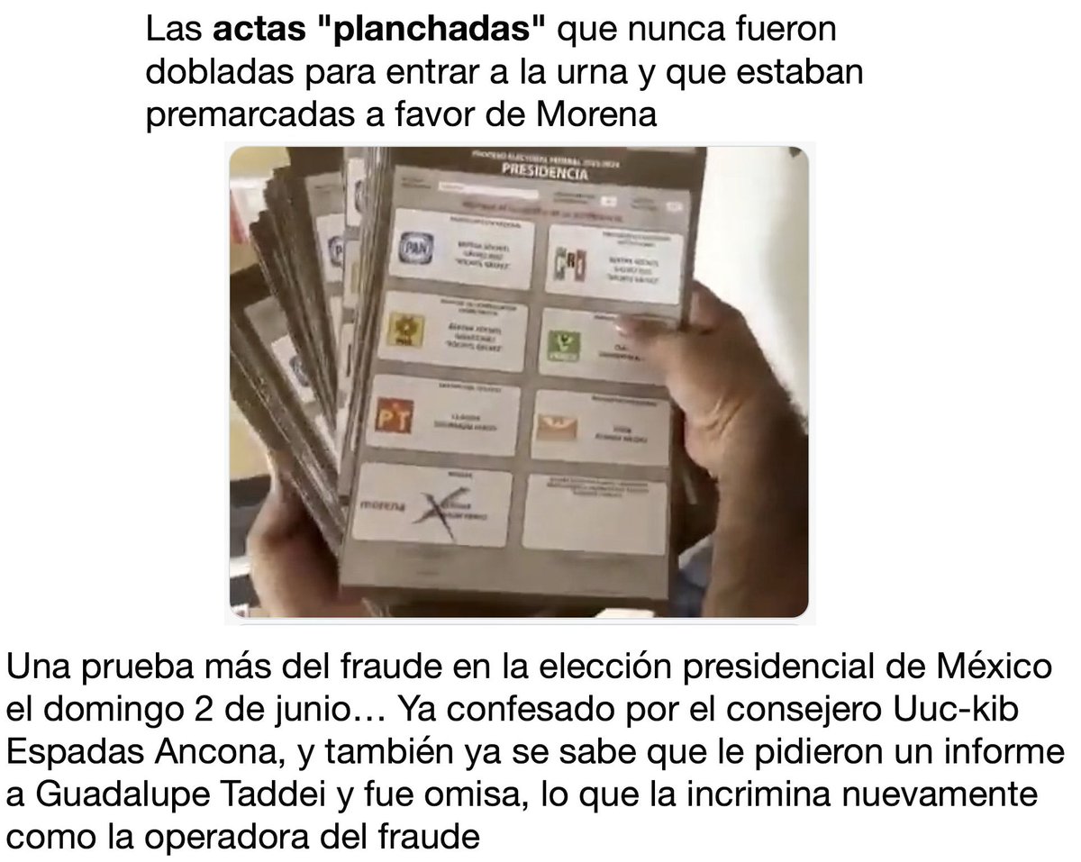comentarios1010's tweet photo. @XochitlGalvez a ver si le aprendes tantito a defender los votos🇲🇽#VenezuelaLibreDelDictador 
#FueraMaduroGolpista 
#MéxicoNoEstáConLaDictadura
#EnMéxicoTambiénHuboMegaFraude 
#MorenaNarcoSecta 
#MorenaDestruyendoAMéxico 
#SheinbaumEspuriaIlegítimaIlegal 
#ObradorSeRobóLaElección https://t.co/9Of8oUMwXp