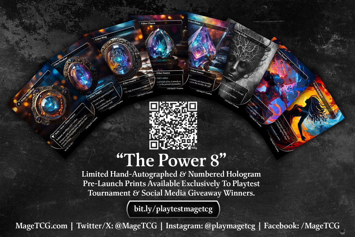 Can you feel the power? We'll be reserving an extremely limited hand-numbered and signed set of hologram Power 8 cards exclusively for winners of our playtesting tournaments and social media giveaways. These will be the rarest relics in history that we'll ever print, and once