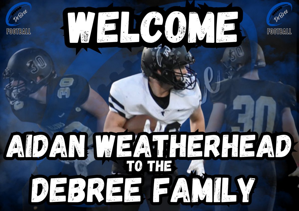 We want to welcome our newest DeBree Athlete, Aidan Weatherhead <a href="/AidanWeatherhe1/">Aidan Weatherhead</a>⚡️ Aidan is a dominate RB that comes to us from Winchester High School where he is in the class of 2026‼️