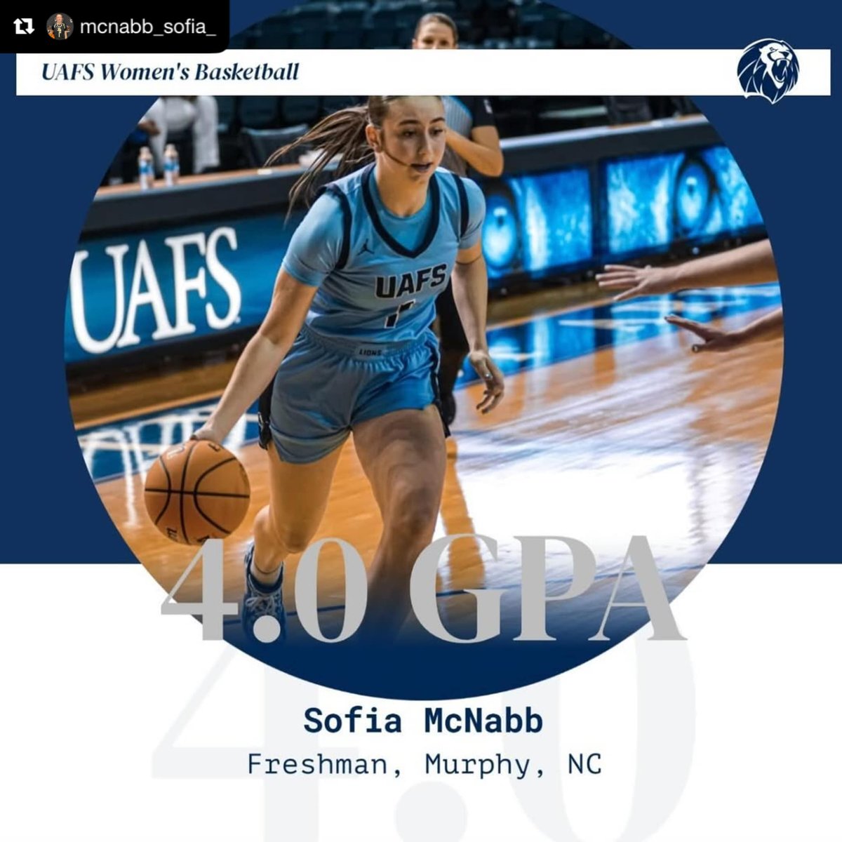 mcnabb_sofia's tweet image. First semester is in the books and looking forward to a strong finish to my freshman year.  
@UAFSSports