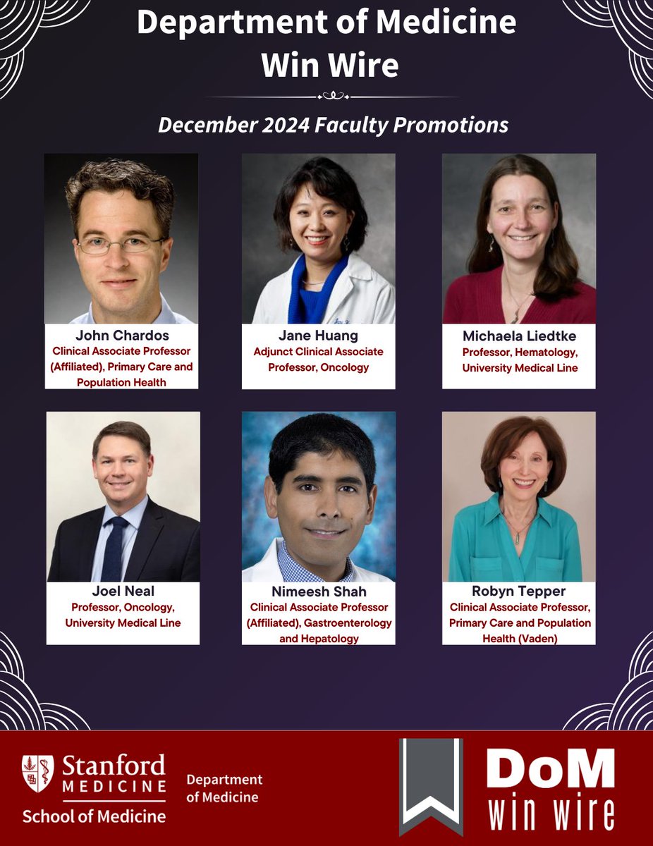 Stanford Department of Medicine (@stanforddeptmed) on Twitter photo Congratulations to #StanDOM's John Chardos, Jane Huang, Michaela Liedtke, <a href="/JoelNealMD/">Joel W. Neal, MD, PhD</a> & Nimeesh Shah on their faculty promotions! Their dedication to #PrimaryCare, #Oncology, #Hematology & #Gastroenterology is shaping the future of medicine. Congratulations to #StanDOM's John Chardos, Jane Huang, Michaela Liedtke, <a href="/JoelNealMD/">Joel W. Neal, MD, PhD</a> & Nimeesh Shah on their faculty promotions! Their dedication to #PrimaryCare, #Oncology, #Hematology & #Gastroenterology is shaping the future of medicine.