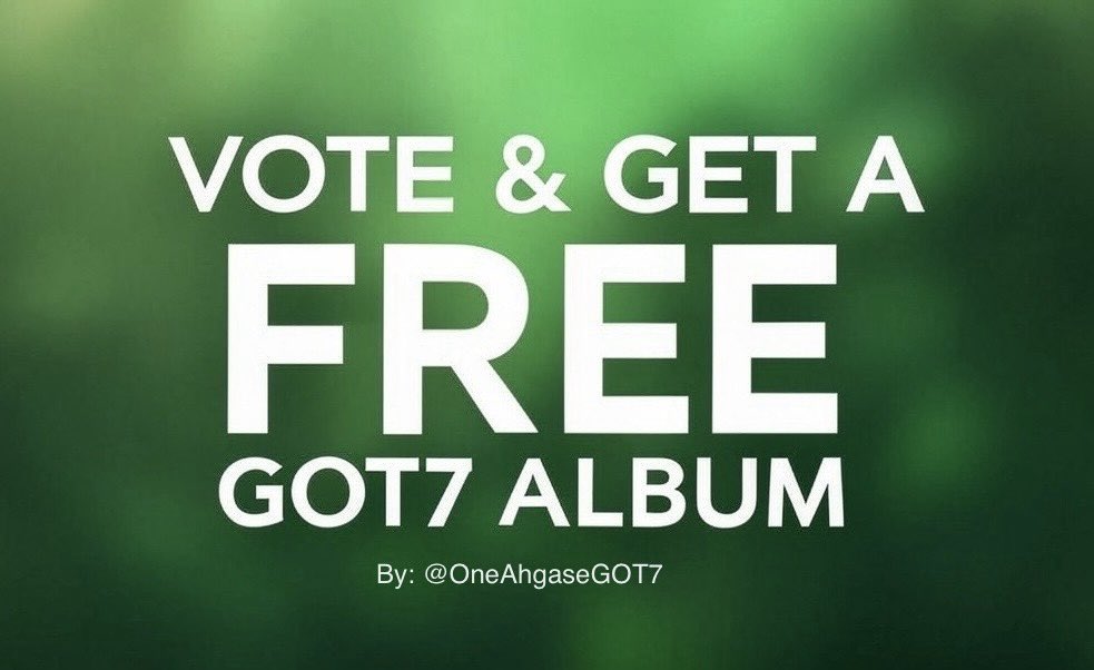 OneAhgaseGOT7's tweet photo. [GOT7 ALBUM SALES PROJECT] 

VOTE FOR GOT7 & WIN A GOT7 ALBUM 🎁

1. REPOST this post 
2. REPLY with screenshots of votes in the poll.
3. TAG other Ahgases to vote

We’ll give the Album ONLY if GOT7 wins! 📣

💌 You can still donate through this form: https://t.co/up01i8fXP1

Let’s Hard Carry this comeback, Ahgaphoenixes 🔥💚
#GOT7 @GOT7official