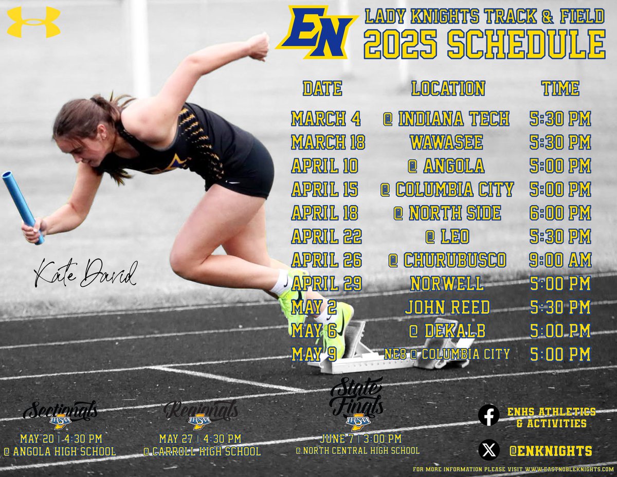 CoachWait's tweet photo. Here is the Lady Knights 2025 Track &amp; Field schedule! As always, dates and times are subject to change so always check https://t.co/otB5cRZbL8 for up to date changes! We are excited to get back out there! Go Knights! https://t.co/HwelpZwqZW