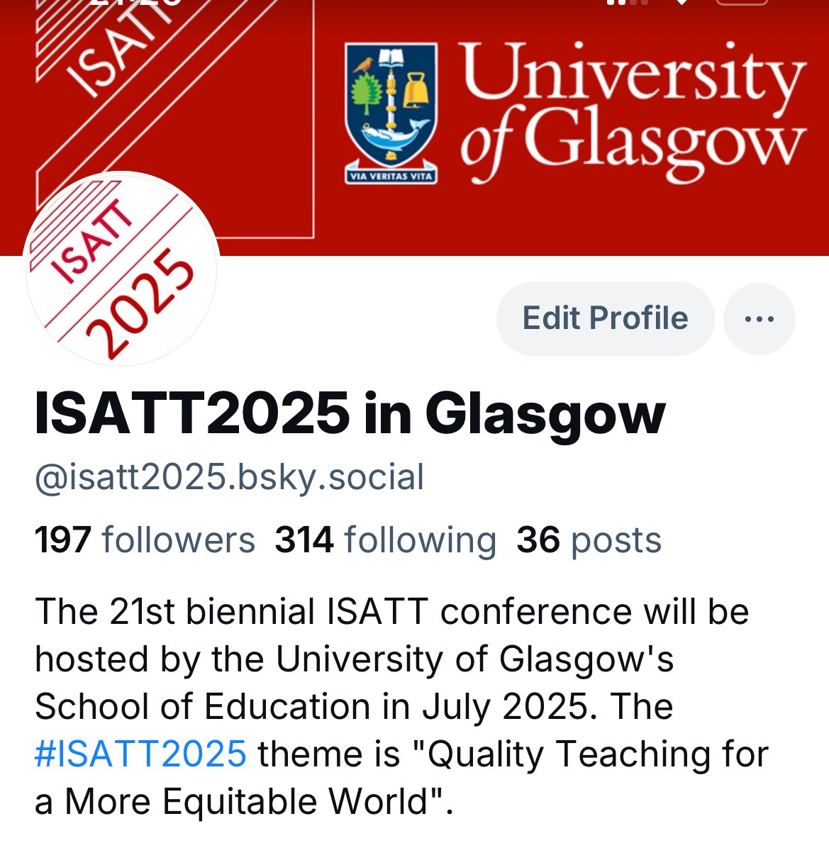 ISATT 2025 in Glasgow (@isatt2025) on Twitter photo You can also find us on the other platform, via this link:
bsky.app/profile/isatt2…
#ISATT2025 <a href="/UofGEducation/">School of Education</a> <a href="/OZembat/">Ismail O. Zembat</a> <a href="/Margery25Camino/">Margery McMahon</a> <a href="/DrAileenK/">Aileen Kennedy</a> <a href="/angelajaap/">Dr Angela Jaap</a> <a href="/UofGSocSci/">UofG Social Sciences</a> <a href="/UofGHeadship/">Future of Headship</a> <a href="/SineadGormally/">Sinead Gormally</a> <a href="/Doug_GCC/">Douglas Hutchison</a>
Join us where the skies are blue! 🦋 You can also find us on the other platform, via this link:
bsky.app/profile/isatt2…
#ISATT2025 <a href="/UofGEducation/">School of Education</a> <a href="/OZembat/">Ismail O. Zembat</a> <a href="/Margery25Camino/">Margery McMahon</a> <a href="/DrAileenK/">Aileen Kennedy</a> <a href="/angelajaap/">Dr Angela Jaap</a> <a href="/UofGSocSci/">UofG Social Sciences</a> <a href="/UofGHeadship/">Future of Headship</a> <a href="/SineadGormally/">Sinead Gormally</a> <a href="/Doug_GCC/">Douglas Hutchison</a>
Join us where the skies are blue! 🦋