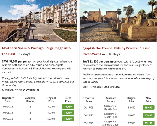 Two great #travel #savings #discounts offered on tours to #Spain &amp; #Portugal and #Egypt with Nile cruise. Dates for April and May. Save up to $2,800-per-person. Learn more at aaltci.org/senior-travel-…