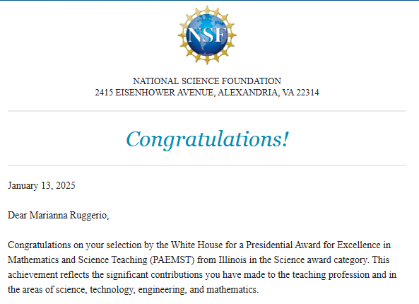 Marianna Ruggerio (@msruggerio) on Twitter photo Excited to share that I have been awarded the 2023 Presidential Award for Excellence in Math and Science Teaching! This was a long and rigorous process that was also immensely gratifying! Thank you to <a href="/SecaurPhysics/">Jeremy Secaur</a> for nominating and all the support! Excited to share that I have been awarded the 2023 Presidential Award for Excellence in Math and Science Teaching! This was a long and rigorous process that was also immensely gratifying! Thank you to <a href="/SecaurPhysics/">Jeremy Secaur</a> for nominating and all the support!