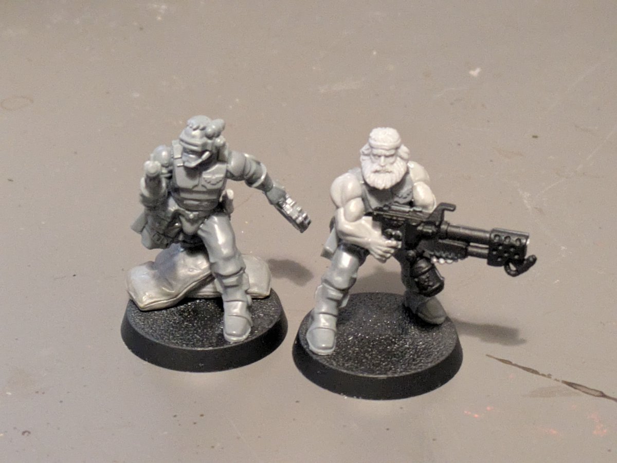 CptCorallis's tweet photo. Engineers are bringing back memories of 3rd ed Veterans, so figured I'd spin some up for my Tanith Guard.
A good excuse for kitbashing a build that represents some scouts with slug throwers, plus Scout Zhukova leading. Now just need cloaks!

#WarhammerCommunity
#Warmongers https://t.co/zQvyyO6MXK