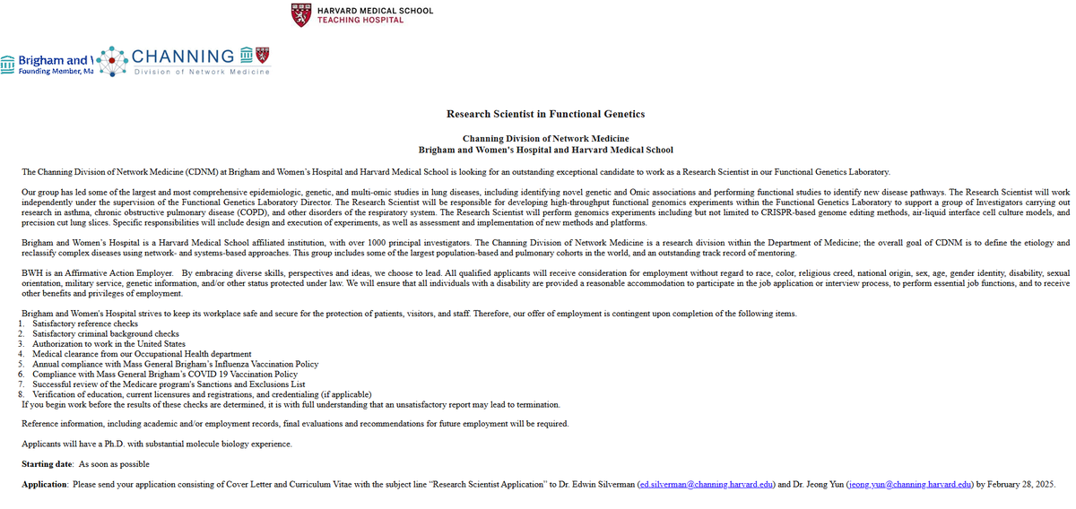 Craig Hersh MD (@craig_hersh) on Twitter photo Job opening for a Research Scientist in Functional Genetics of Respiratory Disease at Brigham and Women's Hospital, Boston <a href="/ATS_GG/">ATS G&G Section</a> Job opening for a Research Scientist in Functional Genetics of Respiratory Disease at Brigham and Women's Hospital, Boston <a href="/ATS_GG/">ATS G&G Section</a>