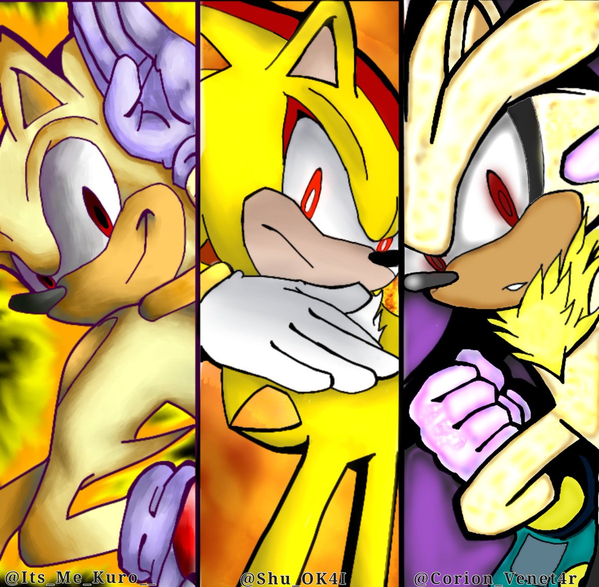 Shuapenas's tweet image. &quot;Eu sou Super
Veja todo o poder
Resplandecer
Me dando forças pra vencer!&quot;

Super Sonic by: @Its_Me_Kuro__ 
Super Shadow by: me
Super Silver by: @Corion_Venet4r 

Like+RT pls

#TrioSSS #ShadowTheHedgehog #coloring
