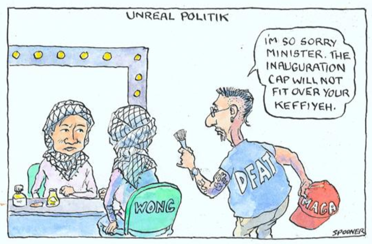 FM PENNY WONG LAMBASTED BY CARTOON IN THE AUSTRALIAN

The message is that her values align with those represented by a keffiyeh rather than those of incoming President Trump.

No one has done more than Wong in the Labor government in appeasing the terror supporters, driving