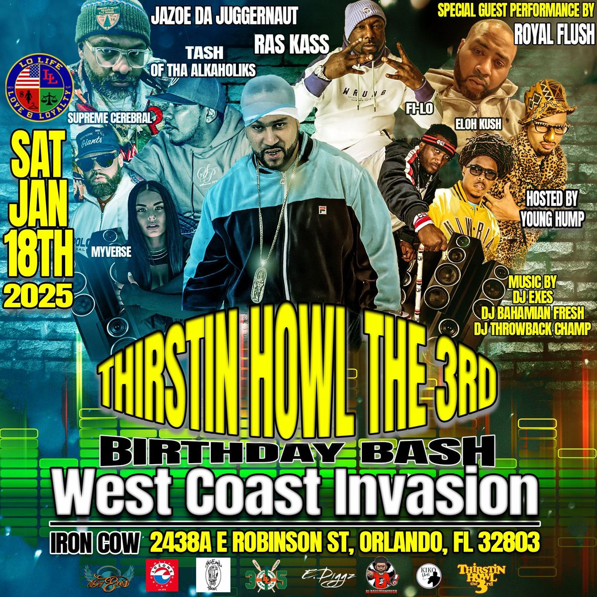 lolifemiami's tweet photo. Tash from Tha Alkaholiks is making a SPLASH 💦💦💦💦💦 at Thirstin Howl the 3rd @ThirstinHowl3rd Birthday Bash this Saturday Jan 18th at IRON COW in Orlando, FL - get your tickets before it's sold out!! #2LsUp #LoLifes #OrlandoHipHop #WestCoastHipHop @tashalkaholiks https://t.co/tt9nnbw0gn