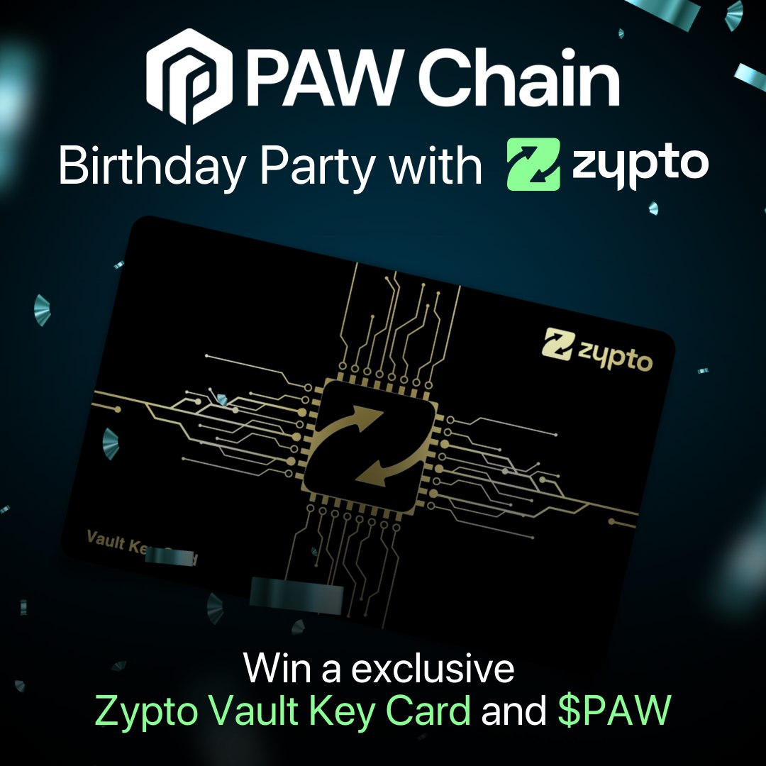 🎈<a href="/PawChain/">PAW</a> Birthday Party with <a href="/ZyptoApp/">Zypto App</a> 🎂

Join for a chance to win exclusive Zypto Vault Key Card and some $PAW!! 🎉🍾🥳

x.com/i/spaces/1nAJE…