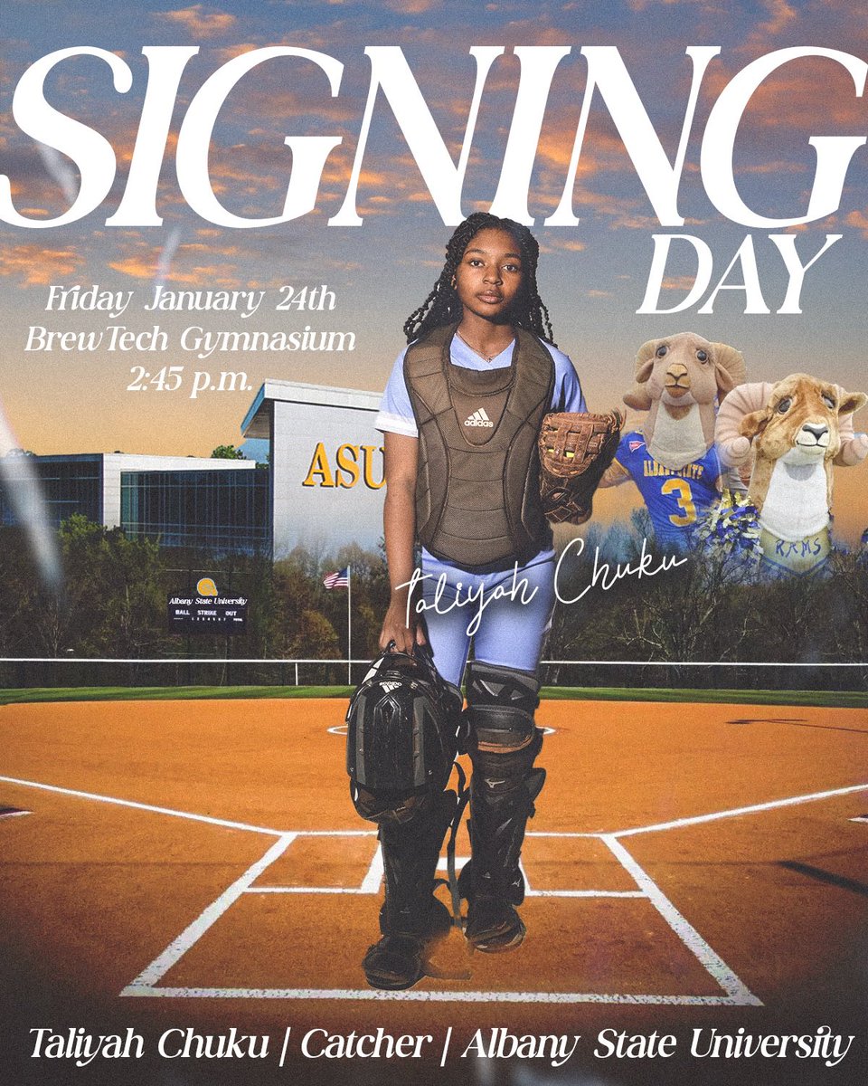 All aboard the CHUKU Train!!

Please join us on Friday January 24th at 2:45 P.M. at the BrewTech Gymnasium as senior Catcher/Third Baseman, Taliyah Chuku signs to play collegiate softball at Albany State University. 

#GoRams | #Team19 | #TakeWhatsOurs