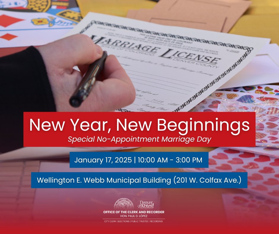 This Friday, Jan. 17, you do not need an appointment to get married with our office. Between 10 a.m. to 3 p.m., we will be conducting marriages on a first-come, first-serve basis. Come on out to the Webb Building downtown and get married on the spot!

 tinyurl.com/mum57r6e